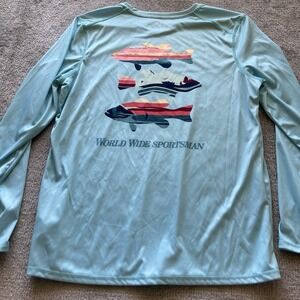 Fishing Outdoor Active Long Sleeve Shirt Mens Large Blue Polyester Bass Pro Shop